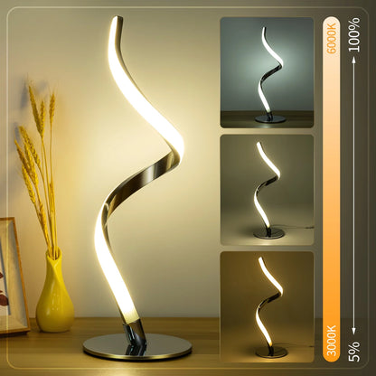 Modern Spiral Table Lamp -  Touch Control Bedside Lamp, 3 Colors &amp; Fully Stepless Dimmable Nightstand Lamps for Bedroom, Living Room &amp; Office(3000K 4000K 5000K)