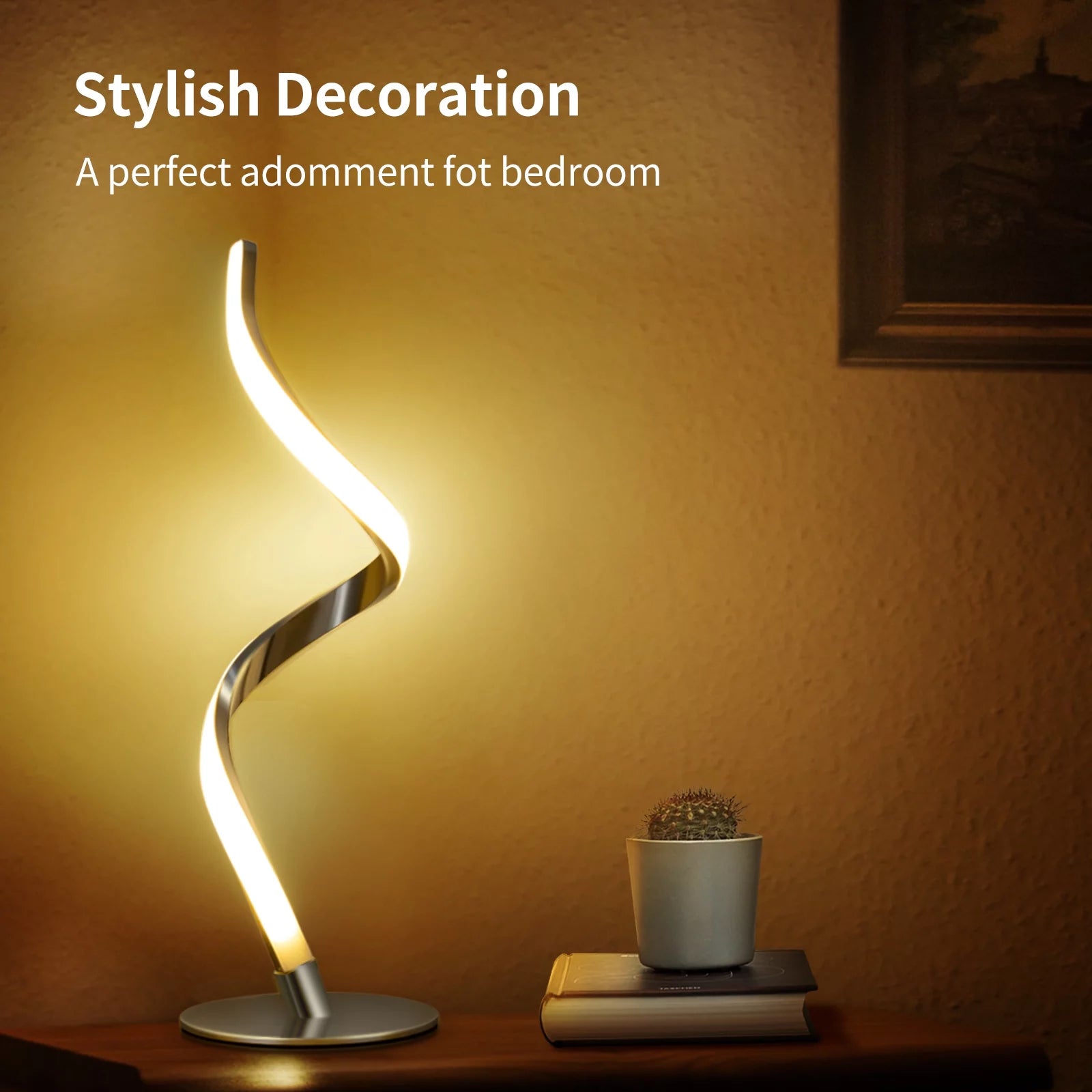 Modern Spiral Table Lamp -  Touch Control Bedside Lamp, 3 Colors &amp; Fully Stepless Dimmable Nightstand Lamps for Bedroom, Living Room &amp; Office(3000K 4000K 5000K)