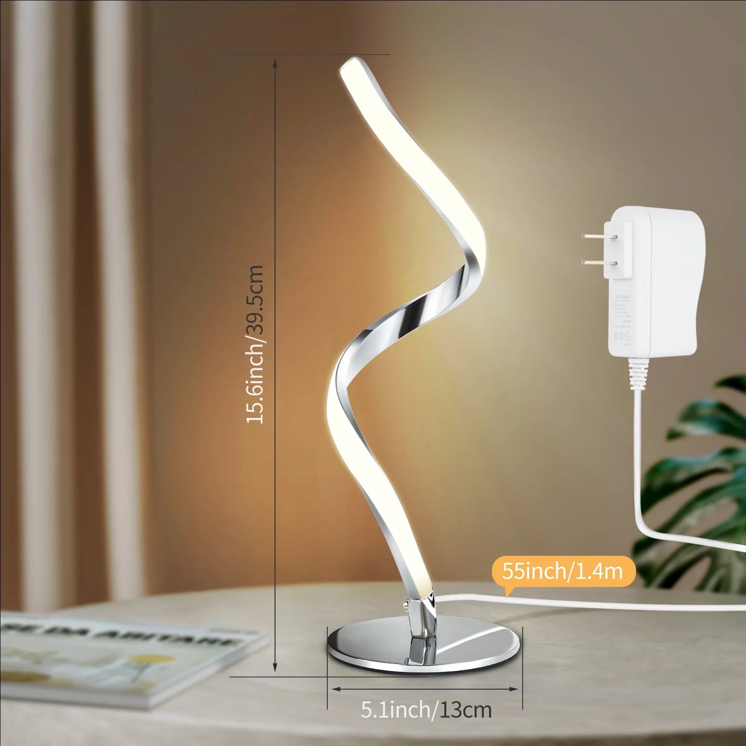 Modern Spiral Table Lamp -  Touch Control Bedside Lamp, 3 Colors &amp; Fully Stepless Dimmable Nightstand Lamps for Bedroom, Living Room &amp; Office(3000K 4000K 5000K)